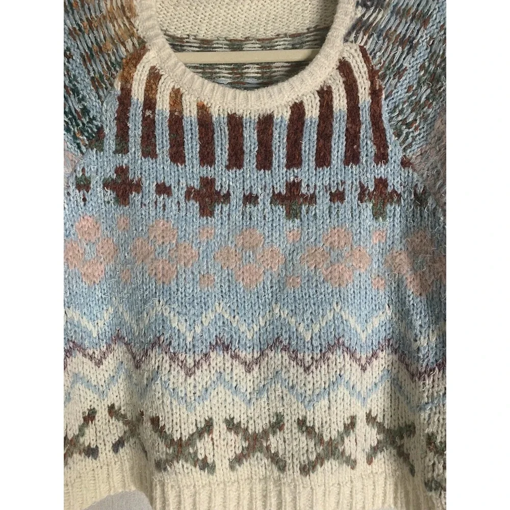 Daily Practice Anthropologie Sweater Womens XS/S Multi Fair Isle Cropped Boho